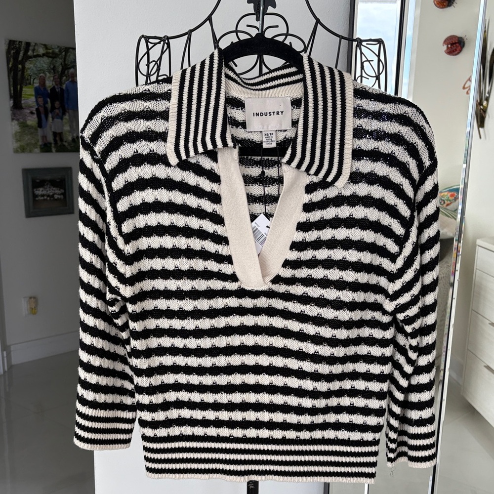 NWT Black and Cream Striped Women's Sweater